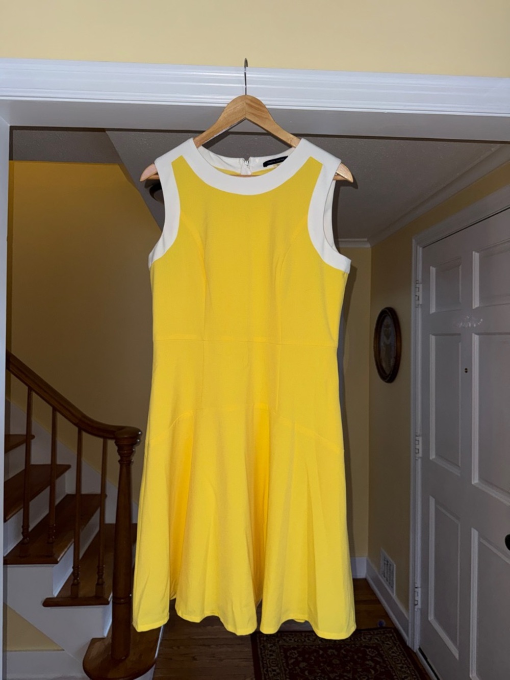 Tommy Hilfiger Yellow Sleeveless Fit-and-Flare Dress with White Trim